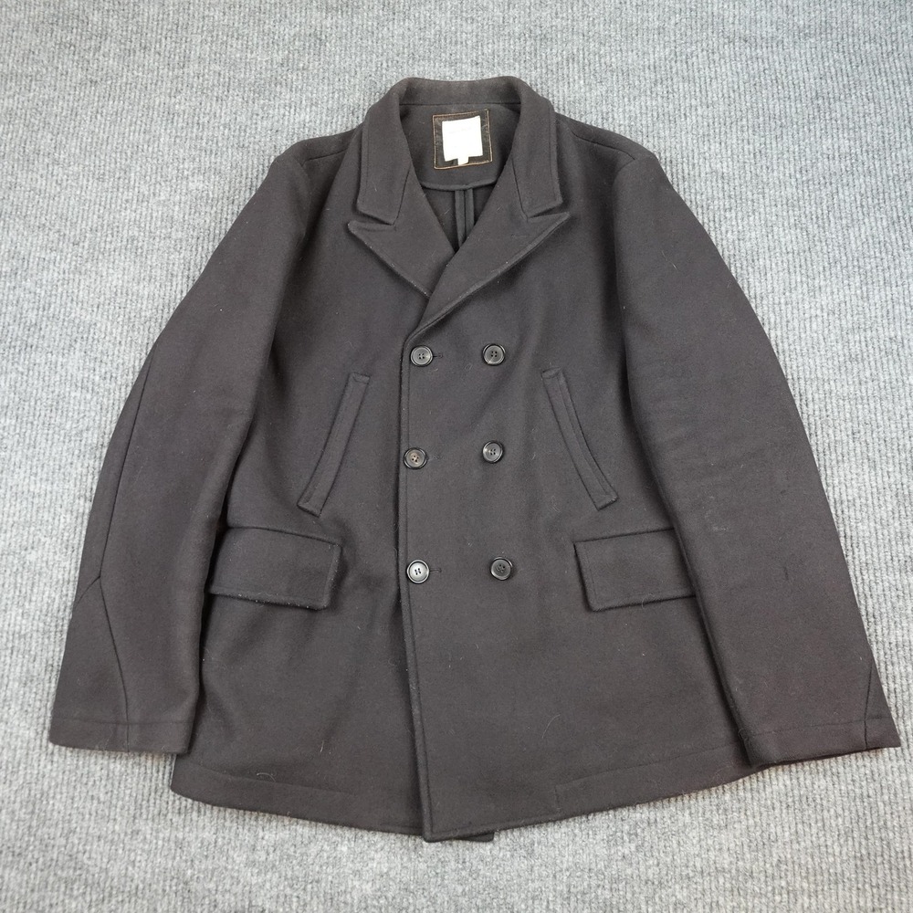 Billy Reid Pea Coat Mens 2XL Black Wool Double Breasted Italy James Bond Skyfall